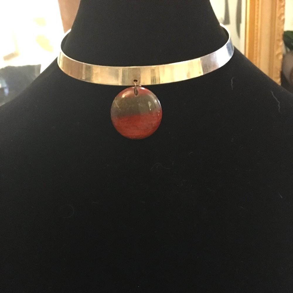 Slave Necklace Vintage Retro Mod 60s Silver Agate